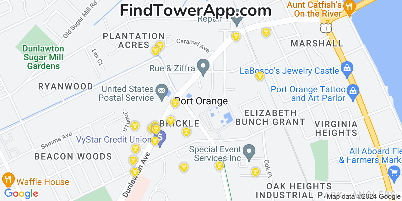 AT&T 4G/5G cell tower coverage map Port Orange, Florida