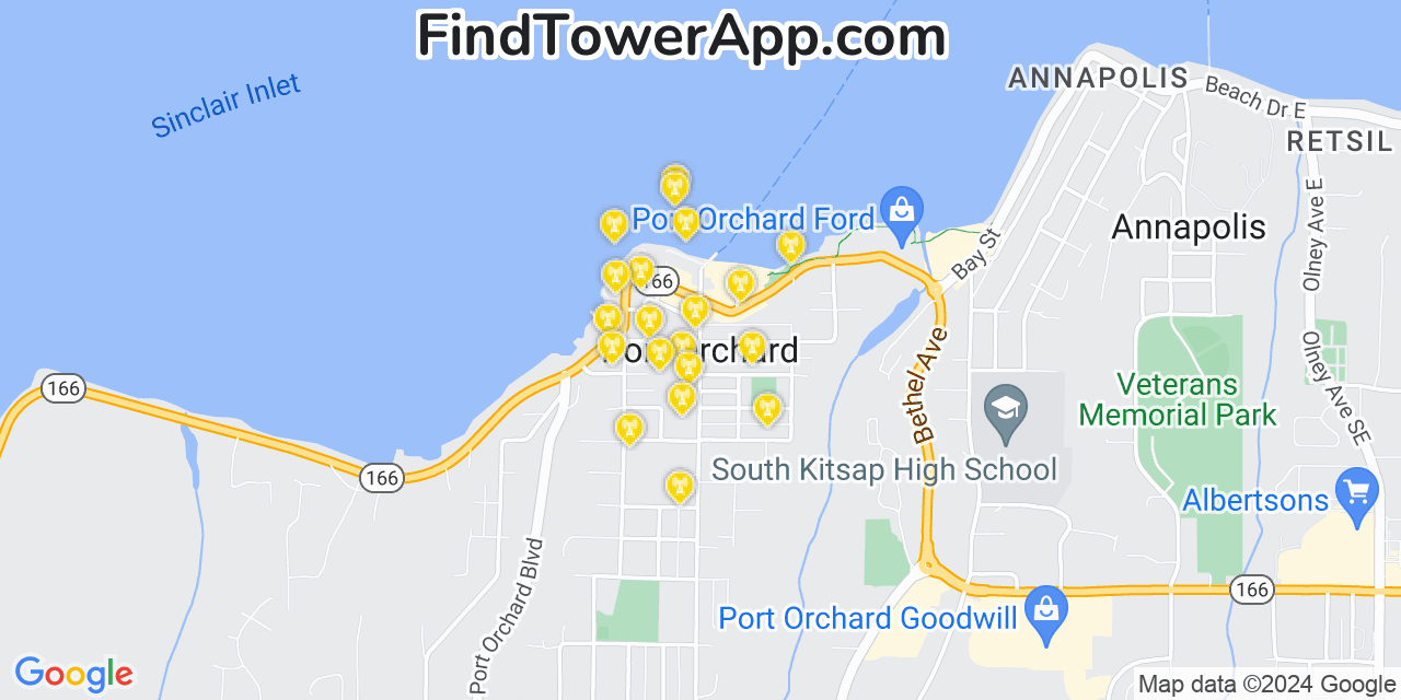 Verizon 4G/5G cell tower coverage map Port Orchard, Washington