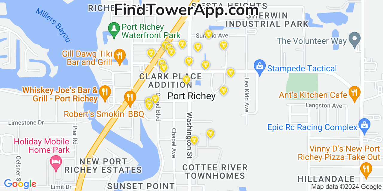 AT&T 4G/5G cell tower coverage map Port Richey, Florida