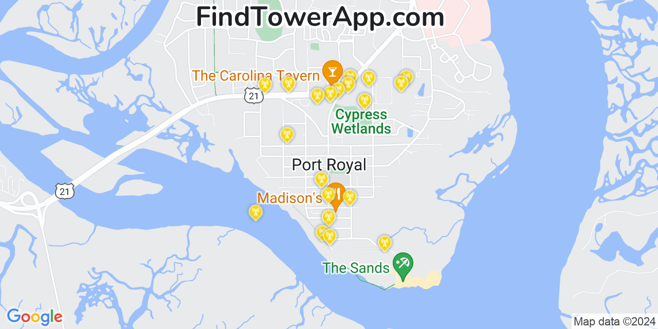 AT&T 4G/5G cell tower coverage map Port Royal, South Carolina