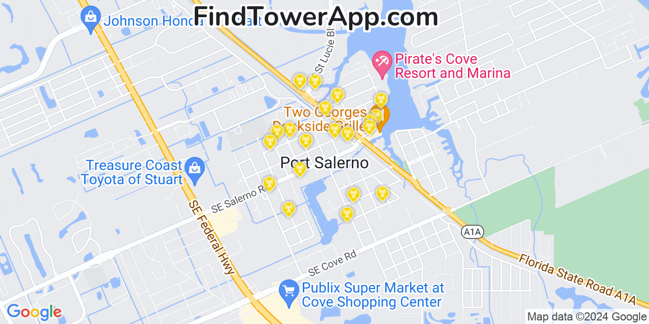 Verizon 4G/5G cell tower coverage map Port Salerno, Florida