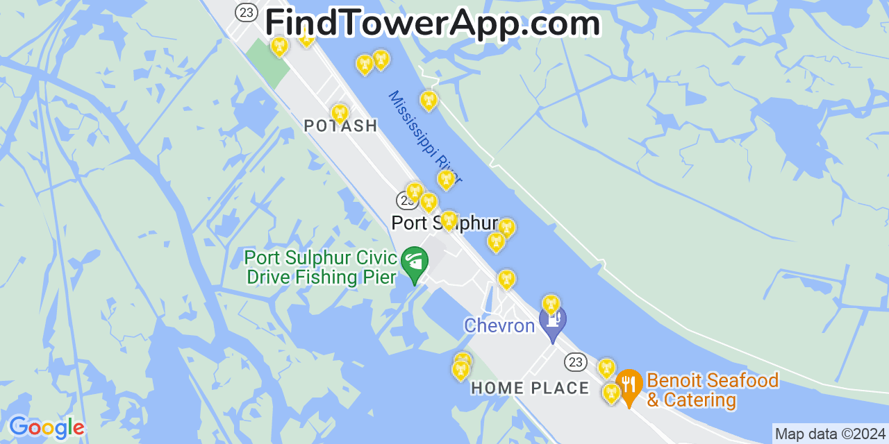 Verizon 4G/5G cell tower coverage map Port Sulphur, Louisiana