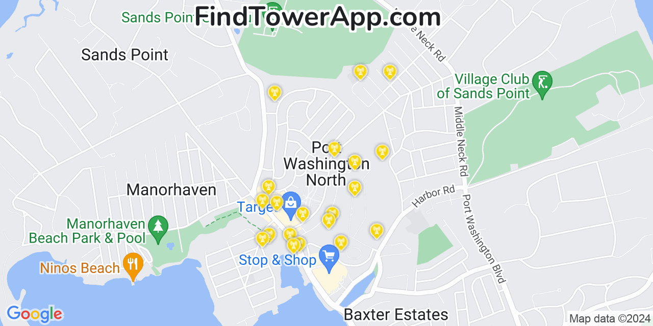 AT&T 4G/5G cell tower coverage map Port Washington North, New York