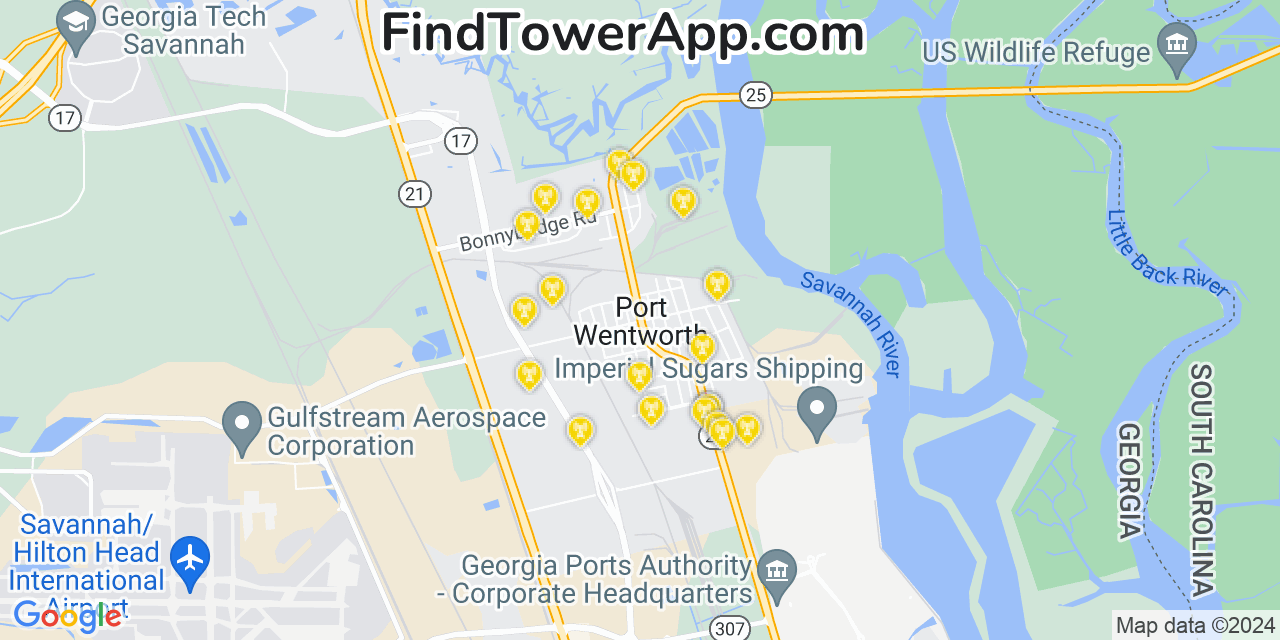 T-Mobile 4G/5G cell tower coverage map Port Wentworth, Georgia