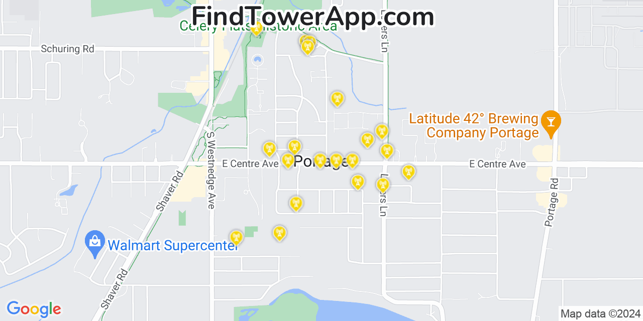 AT&T 4G/5G cell tower coverage map Portage, Michigan