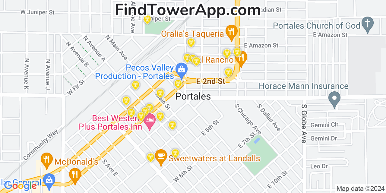 AT&T 4G/5G cell tower coverage map Portales, New Mexico