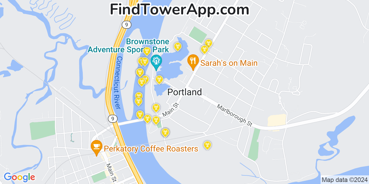 AT&T 4G/5G cell tower coverage map Portland, Connecticut