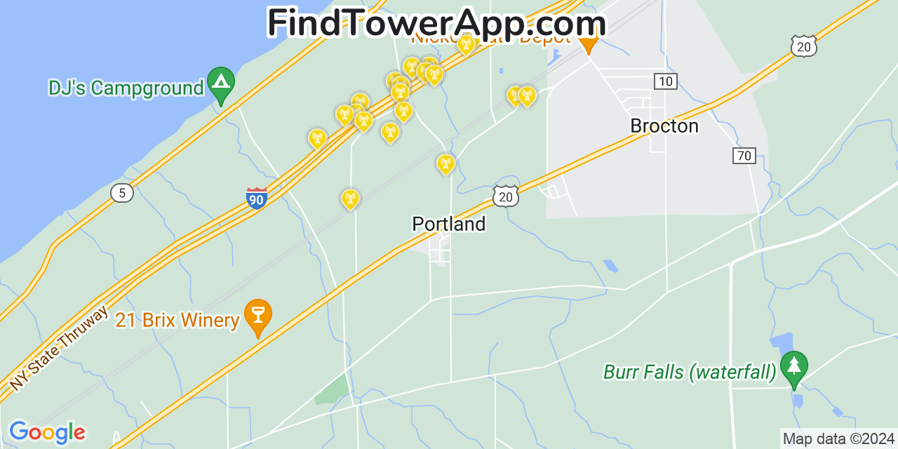 AT&T 4G/5G cell tower coverage map Portland, New York