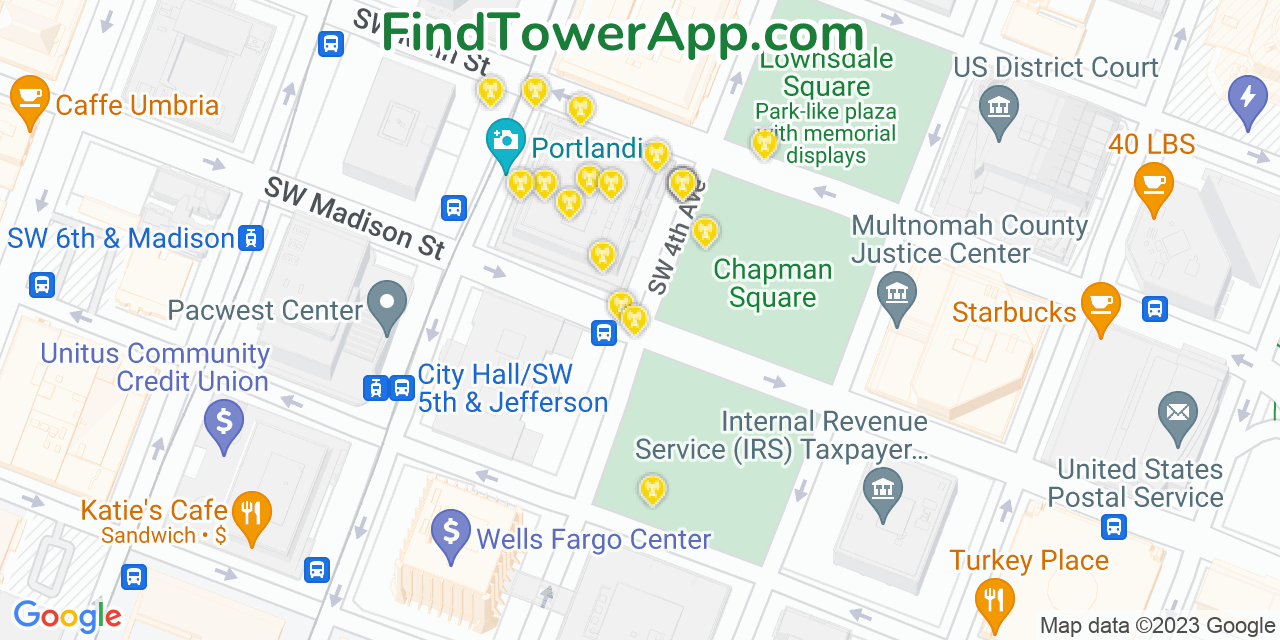 AT&T 4G/5G cell tower coverage map Portland, Oregon