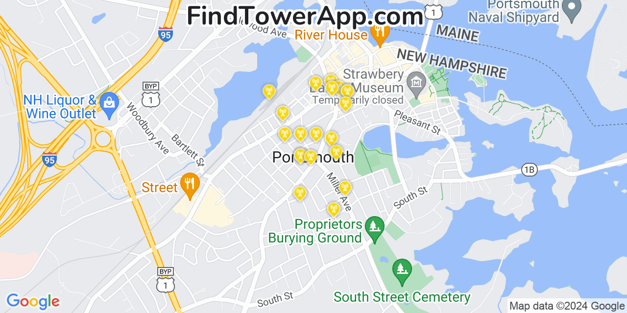 AT&T 4G/5G cell tower coverage map Portsmouth, New Hampshire