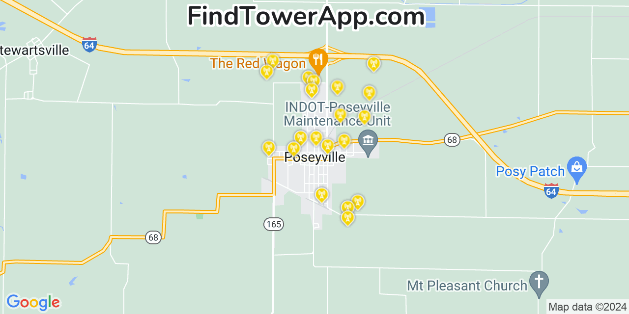 AT&T 4G/5G cell tower coverage map Poseyville, Indiana