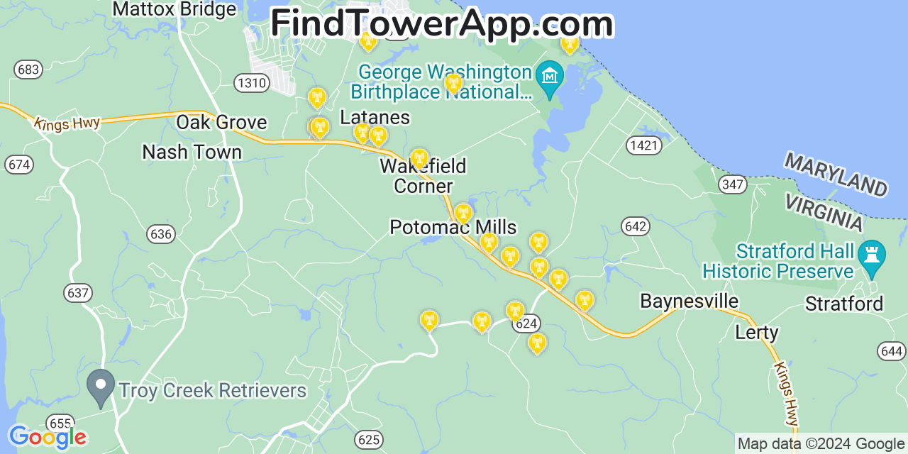 Verizon 4G/5G cell tower coverage map Potomac Mills, Virginia