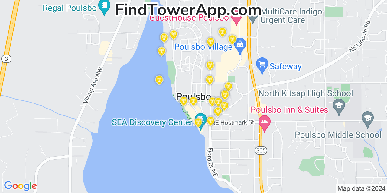 AT&T 4G/5G cell tower coverage map Poulsbo, Washington