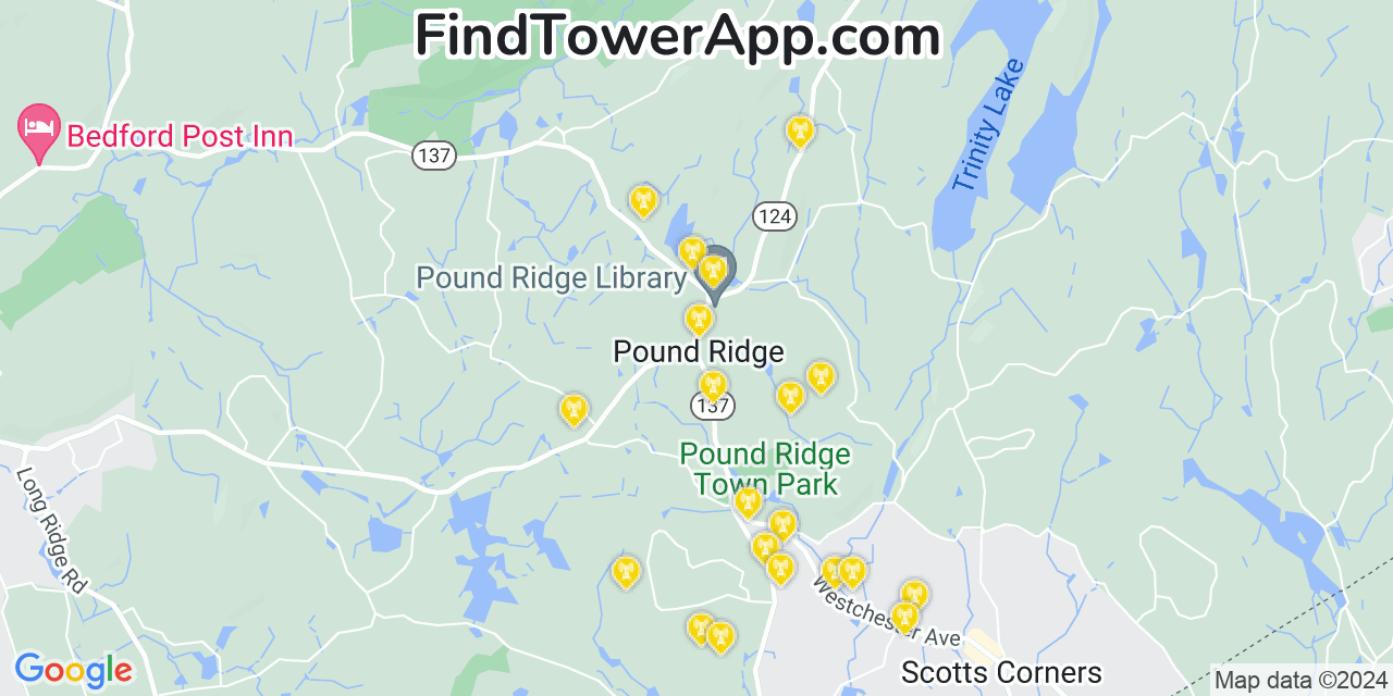 AT&T 4G/5G cell tower coverage map Pound Ridge, New York