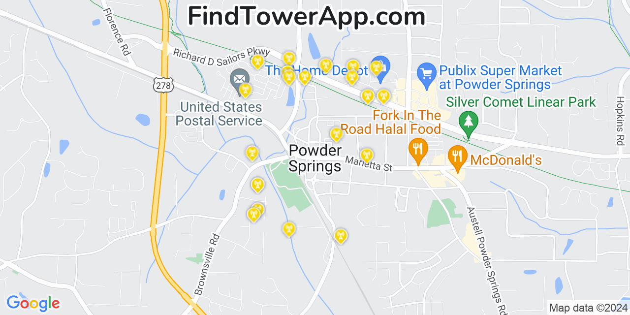 AT&T 4G/5G cell tower coverage map Powder Springs, Georgia