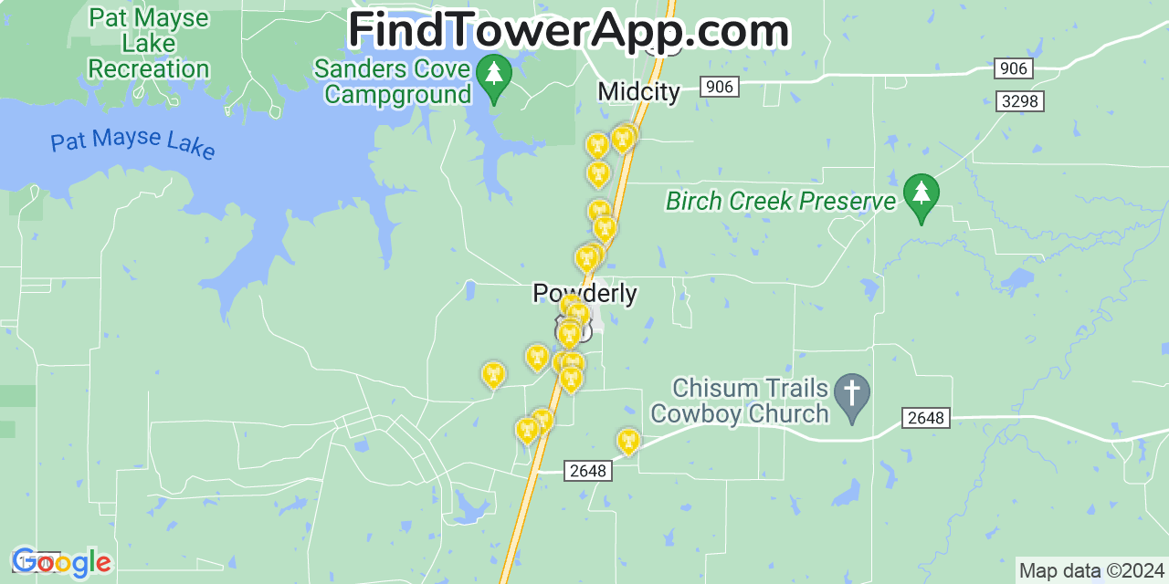 T-Mobile 4G/5G cell tower coverage map Powderly, Texas
