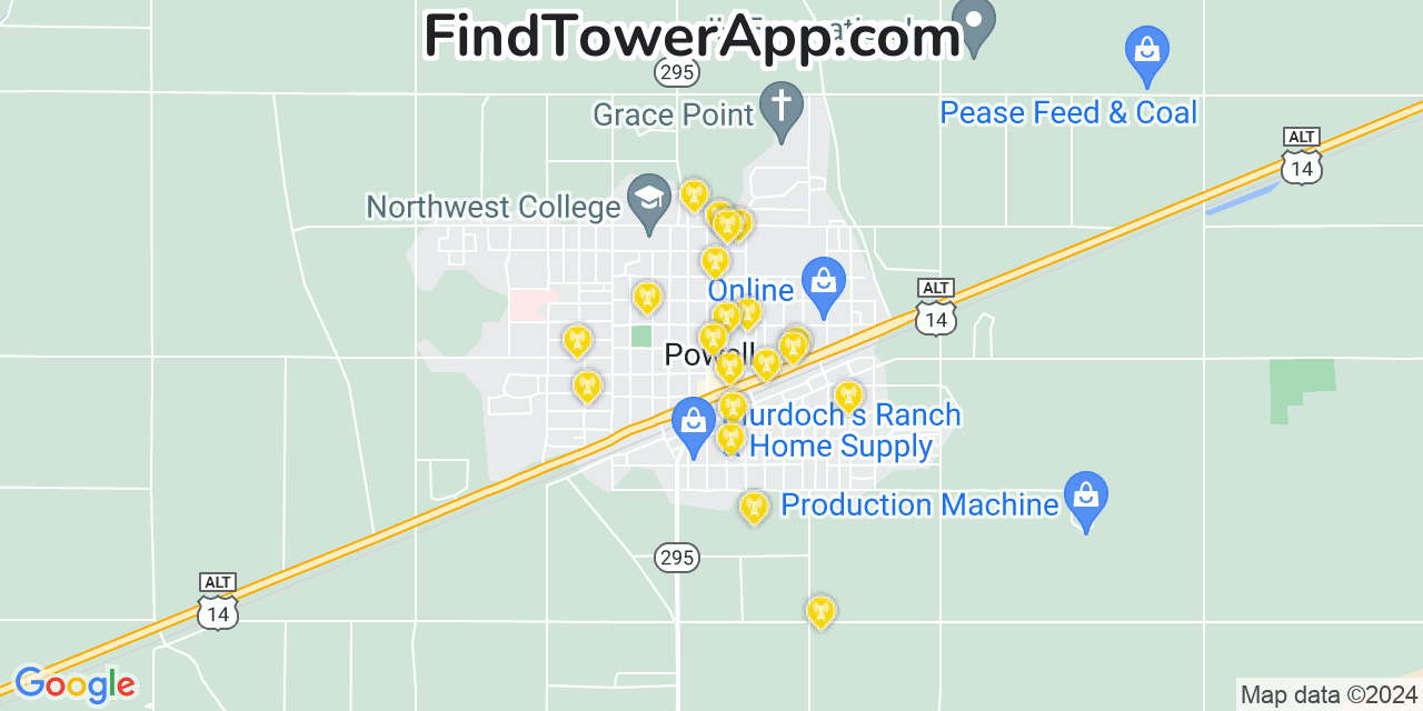 Verizon 4G/5G cell tower coverage map Powell, Wyoming