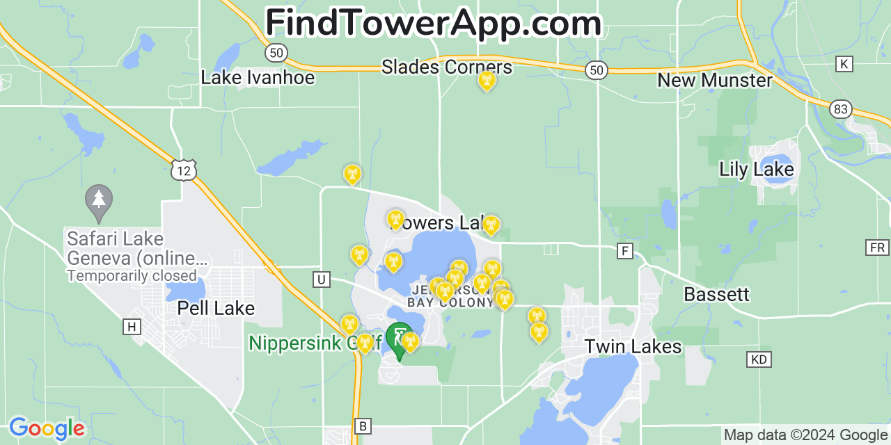 T-Mobile 4G/5G cell tower coverage map Powers Lake, Wisconsin