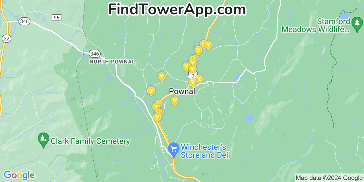 AT&T 4G/5G cell tower coverage map Pownal, Vermont