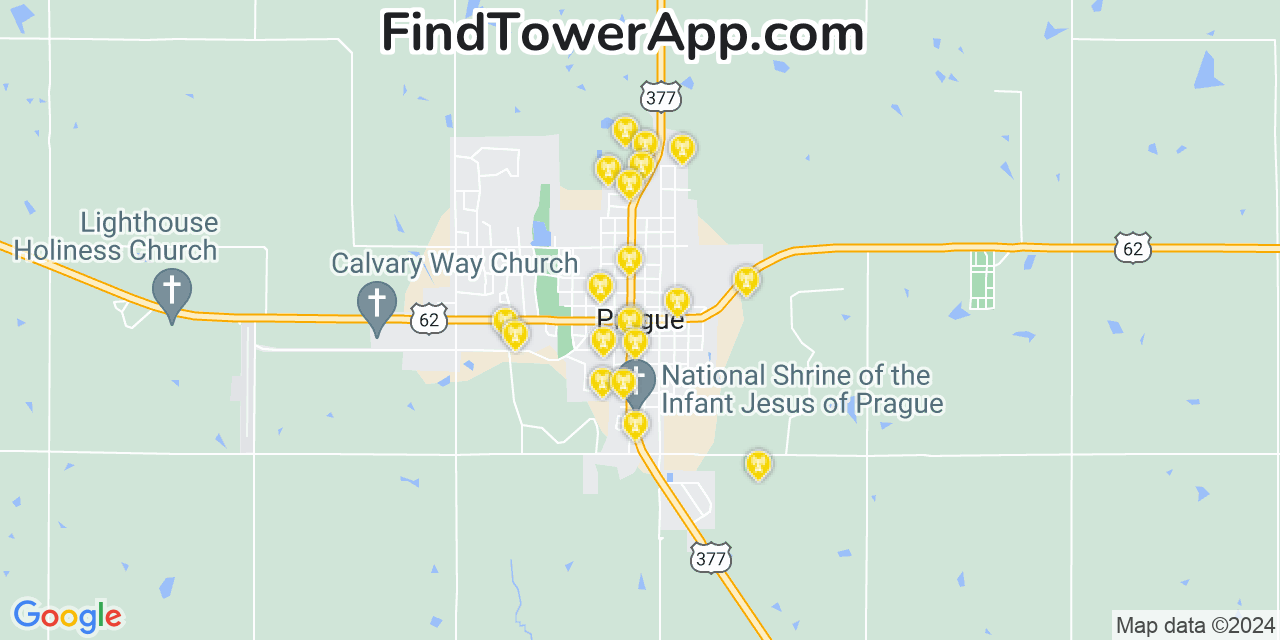 AT&T 4G/5G cell tower coverage map Prague, Oklahoma