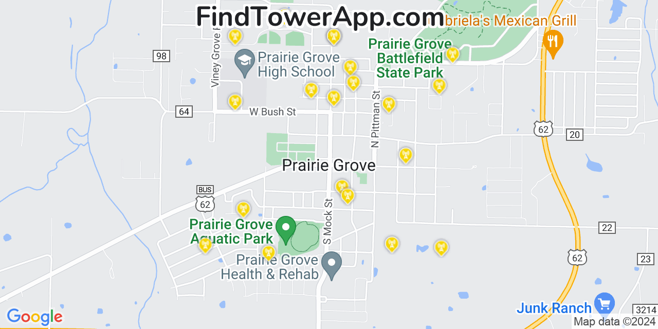 AT&T 4G/5G cell tower coverage map Prairie Grove, Arkansas