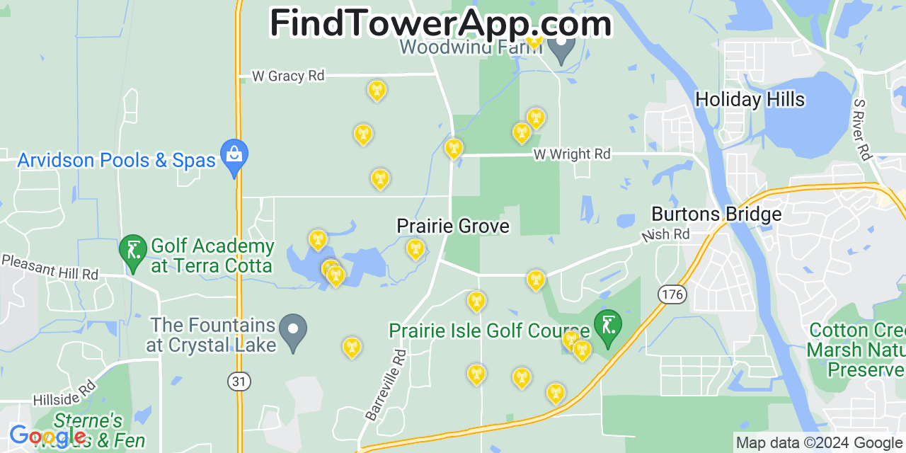 AT&T 4G/5G cell tower coverage map Prairie Grove, Illinois