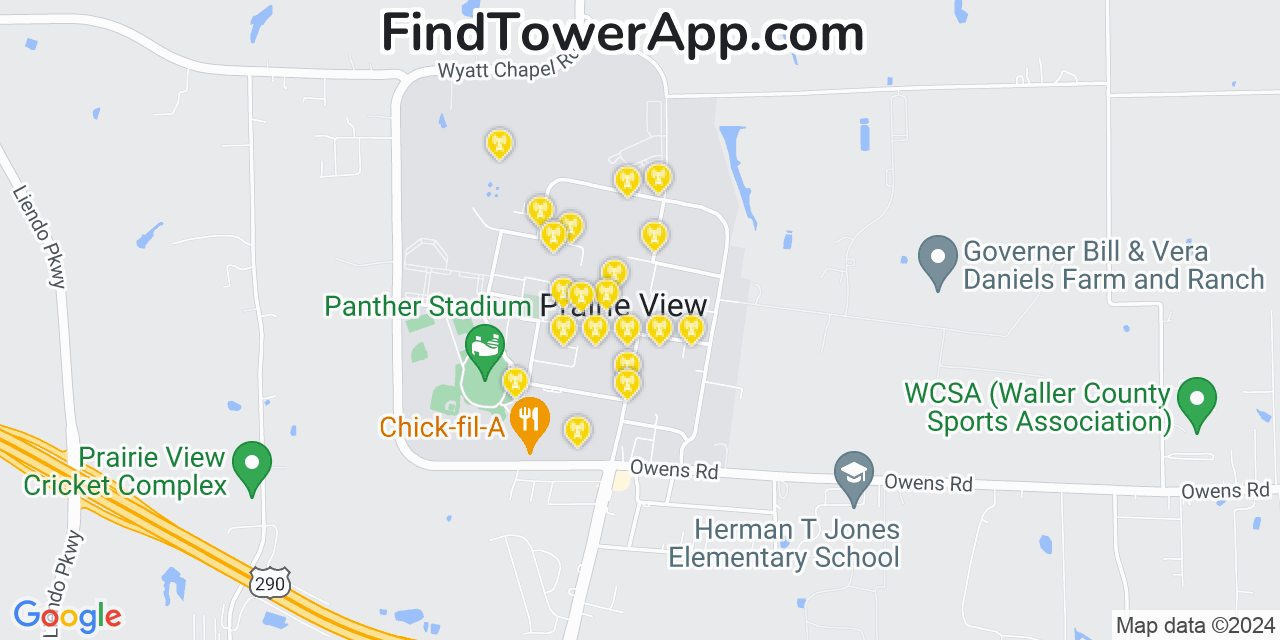 AT&T 4G/5G cell tower coverage map Prairie View, Texas