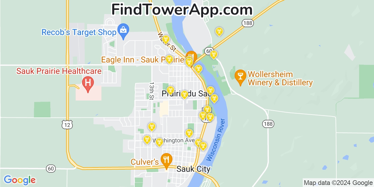 AT&T 4G/5G cell tower coverage map Prairie du Sac, Wisconsin