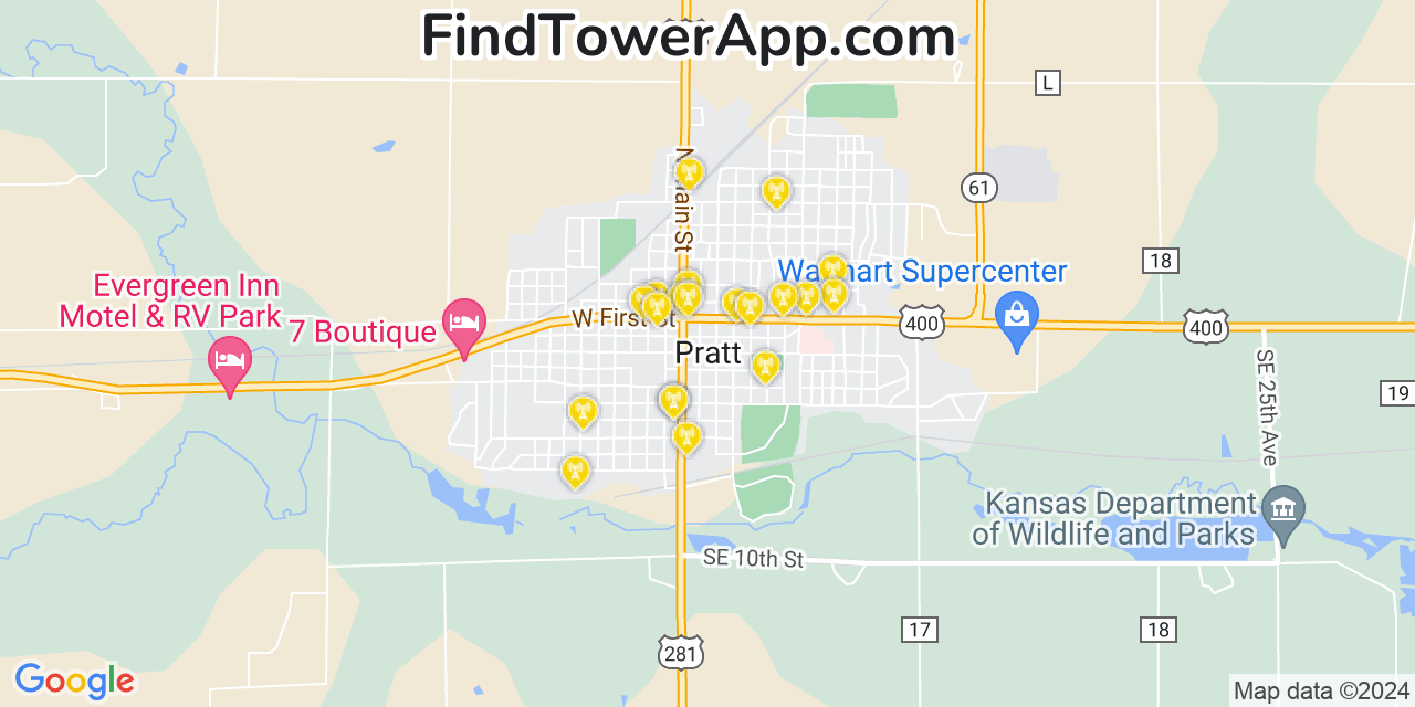 AT&T 4G/5G cell tower coverage map Pratt, Kansas