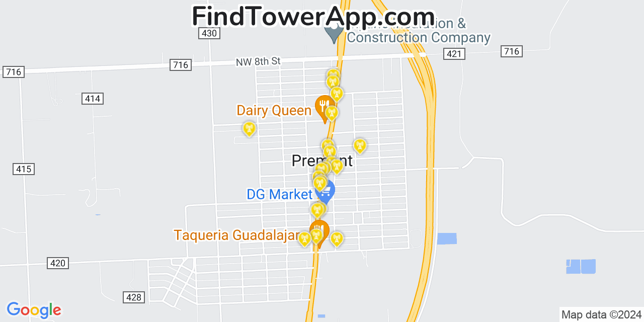 AT&T 4G/5G cell tower coverage map Premont, Texas