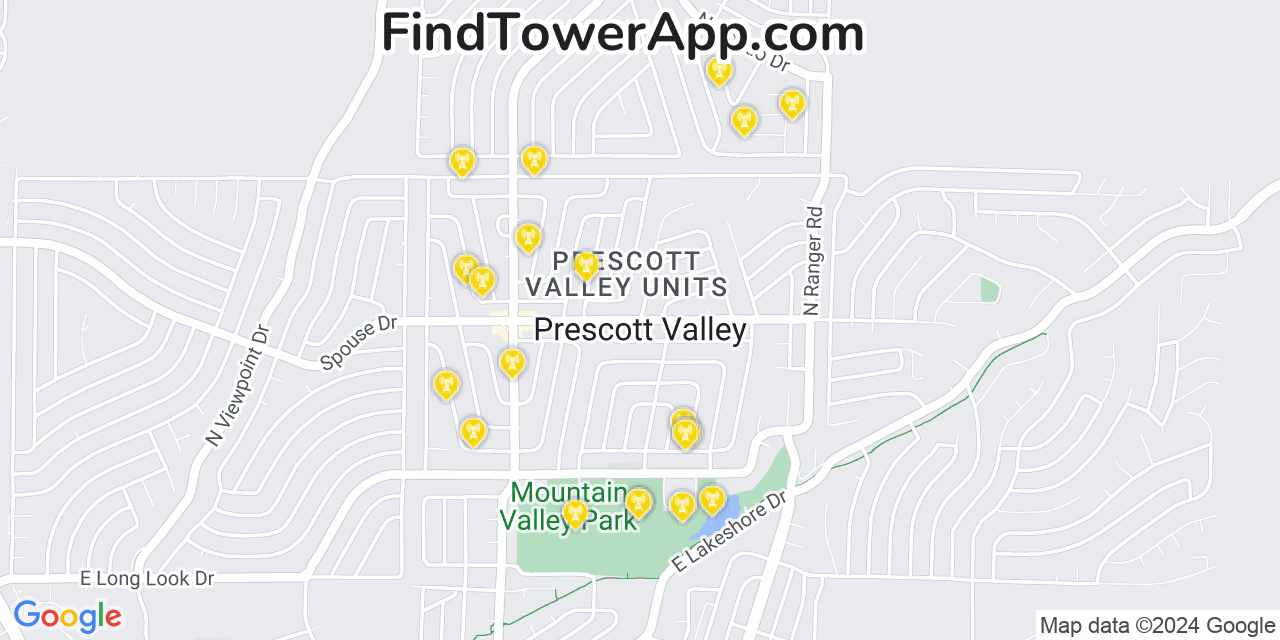 AT&T 4G/5G cell tower coverage map Prescott Valley, Arizona