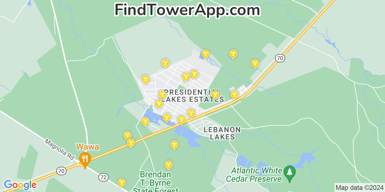 AT&T 4G/5G cell tower coverage map Presidential Lakes Estates, New Jersey