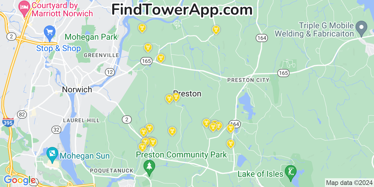 Verizon 4G/5G cell tower coverage map Preston City, Connecticut