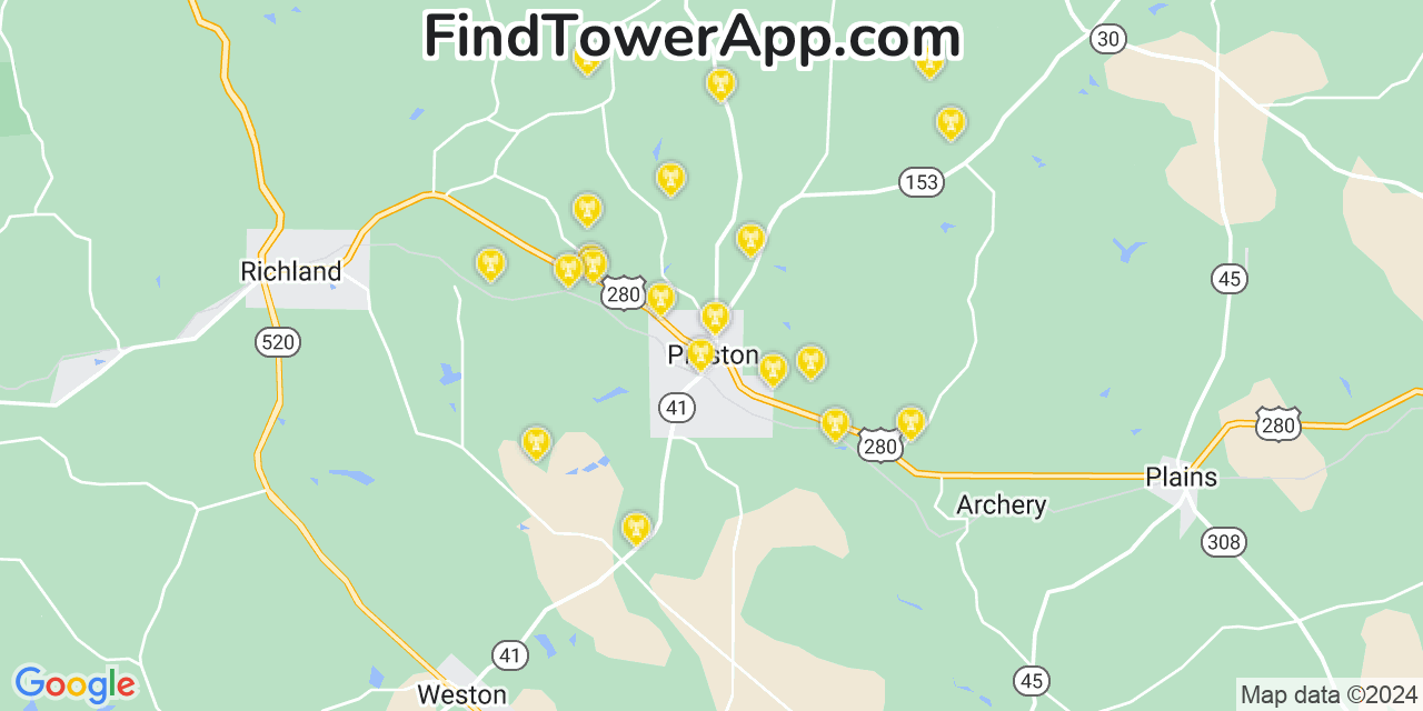 AT&T 4G/5G cell tower coverage map Preston, Georgia