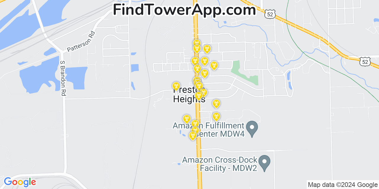 AT&T 4G/5G cell tower coverage map Preston Heights, Illinois