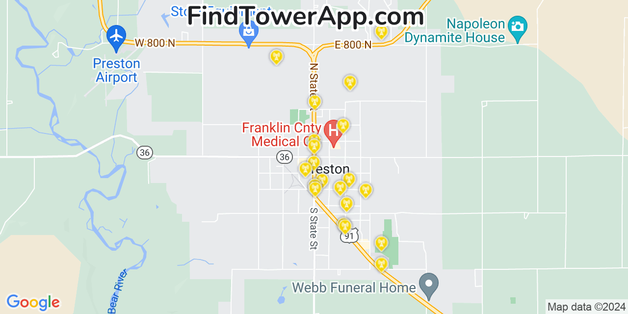 AT&T 4G/5G cell tower coverage map Preston, Idaho