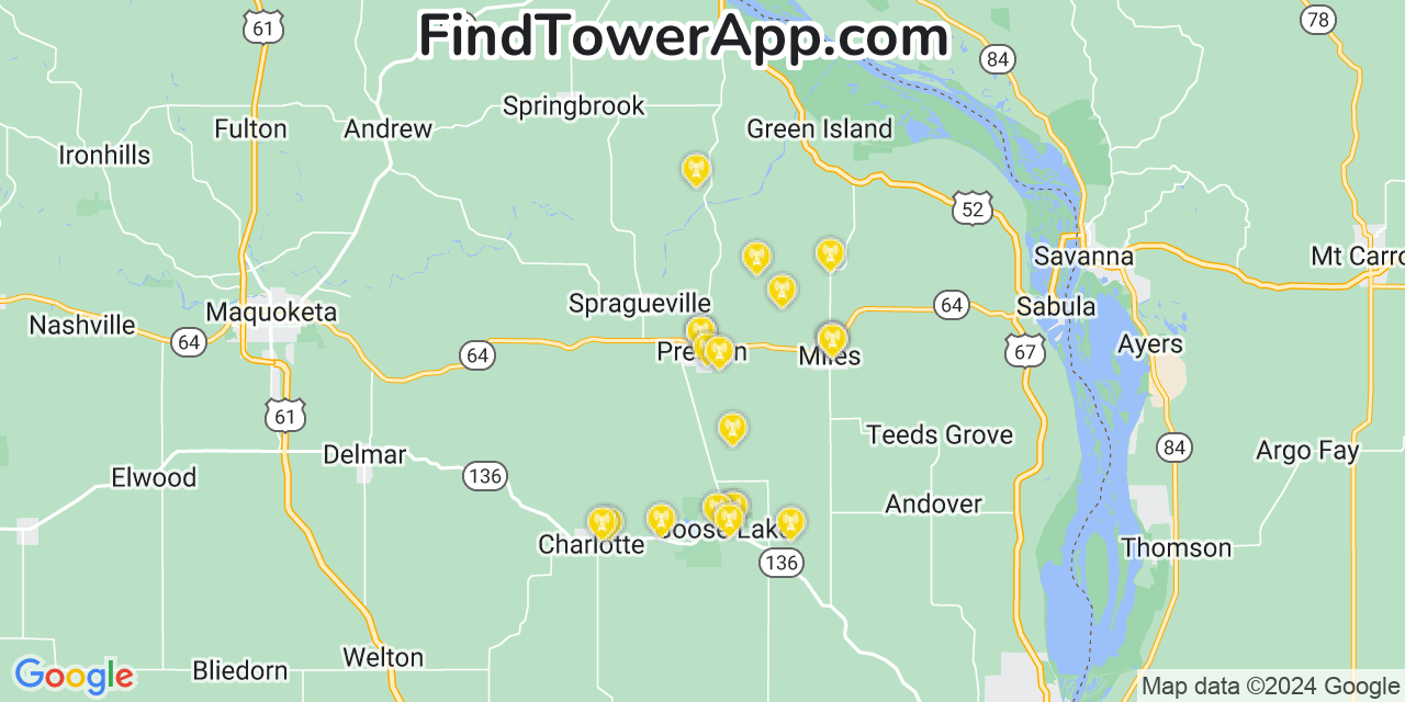 AT&T 4G/5G cell tower coverage map Preston, Iowa