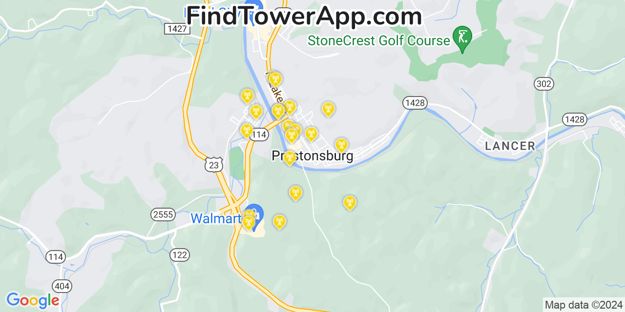 AT&T 4G/5G cell tower coverage map Prestonsburg, Kentucky