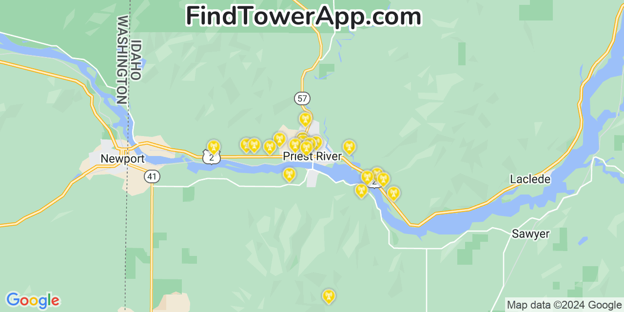 AT&T 4G/5G cell tower coverage map Priest River, Idaho
