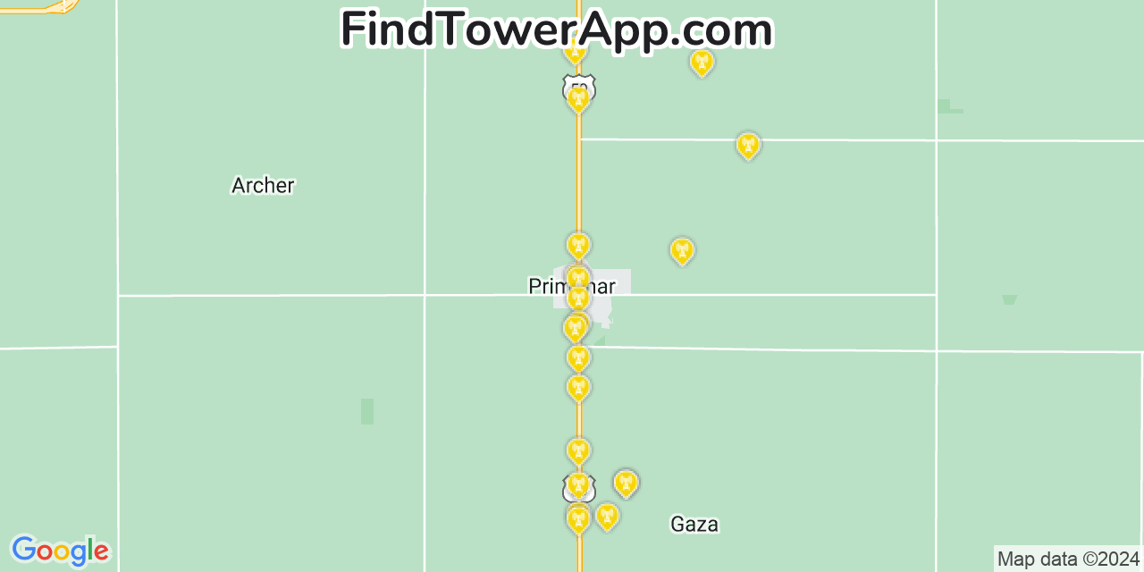 Verizon 4G/5G cell tower coverage map Primghar, Iowa