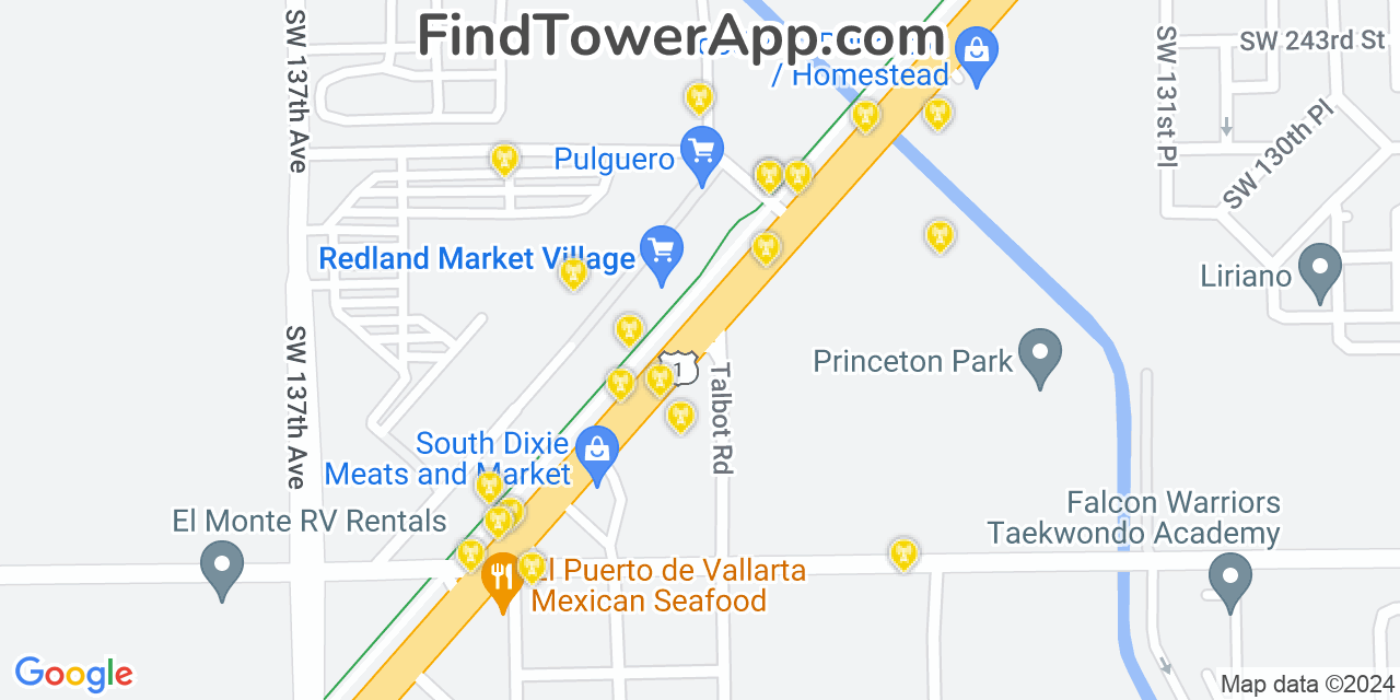 AT&T 4G/5G cell tower coverage map Princeton, Florida