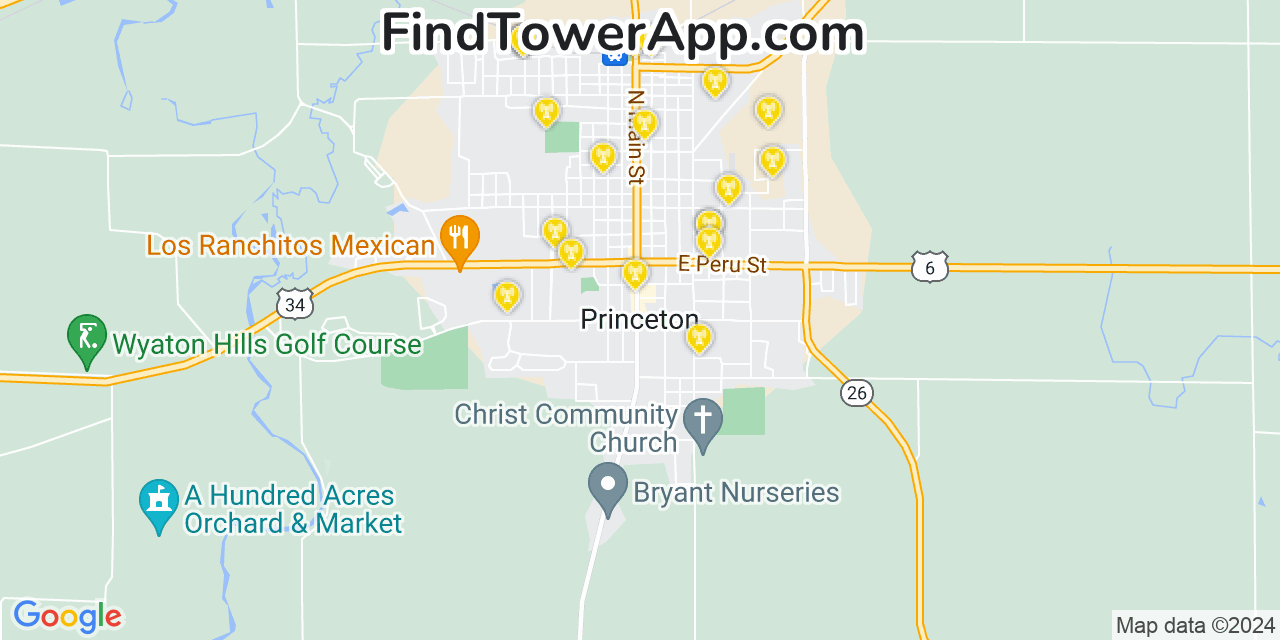 AT&T 4G/5G cell tower coverage map Princeton, Illinois