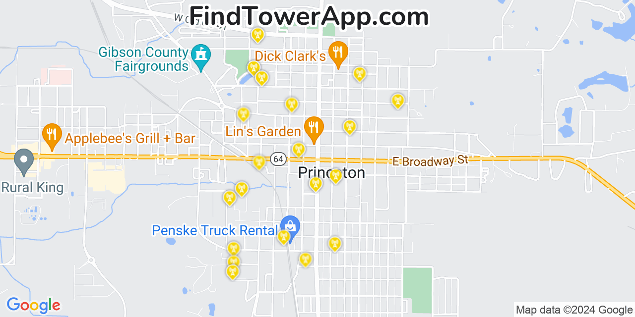 AT&T 4G/5G cell tower coverage map Princeton, Indiana