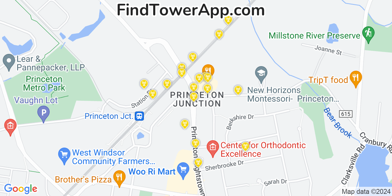 AT&T 4G/5G cell tower coverage map Princeton Junction, New Jersey