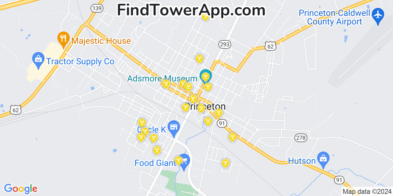 AT&T 4G/5G cell tower coverage map Princeton, Kentucky
