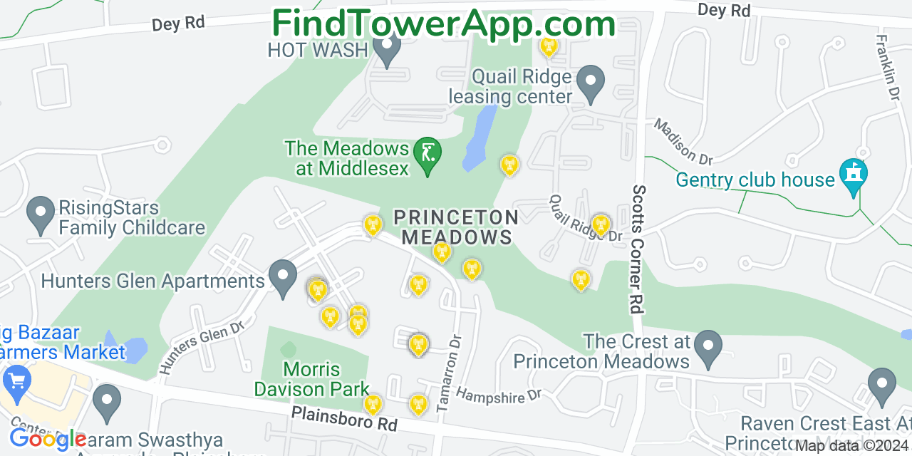 AT&T 4G/5G cell tower coverage map Princeton Meadows, New Jersey