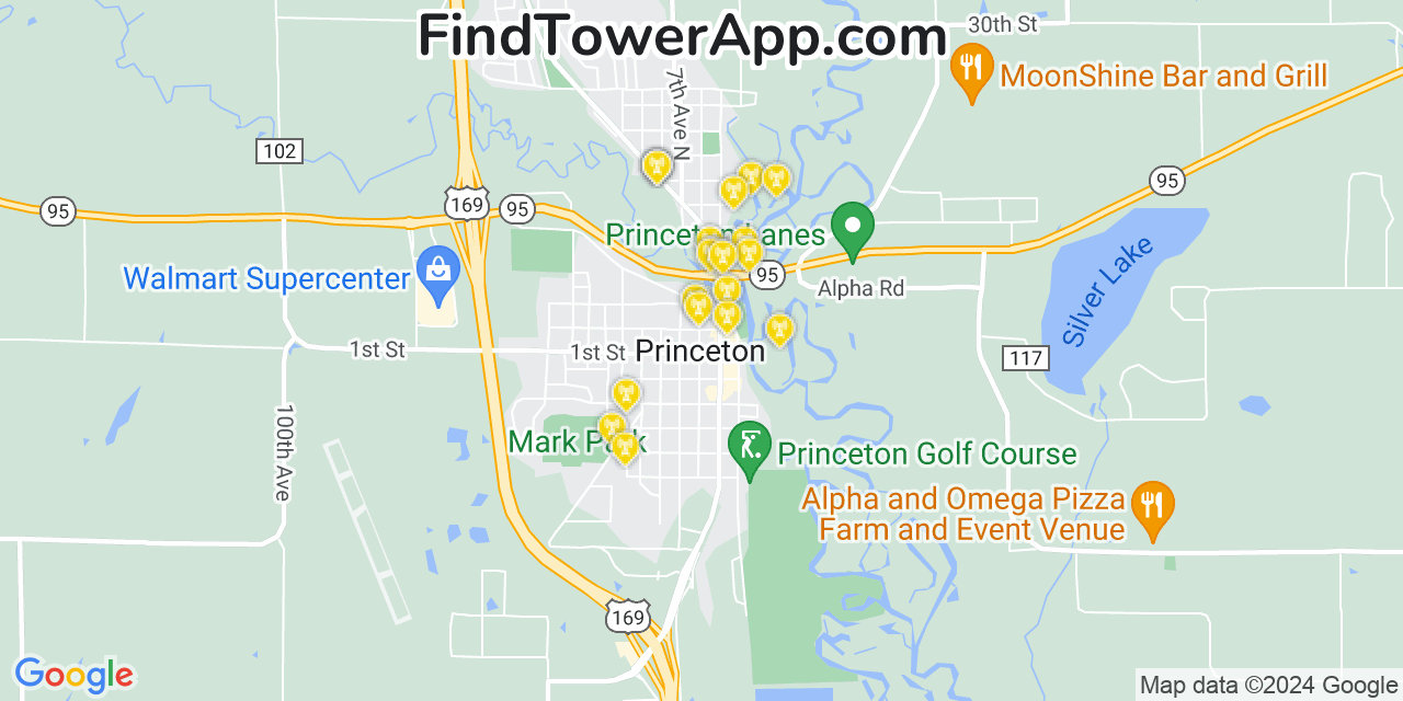 AT&T 4G/5G cell tower coverage map Princeton, Minnesota