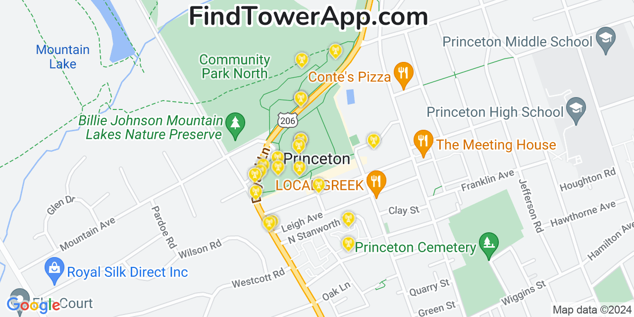 AT&T 4G/5G cell tower coverage map Princeton, New Jersey