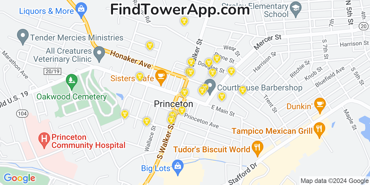 AT&T 4G/5G cell tower coverage map Princeton, West Virginia