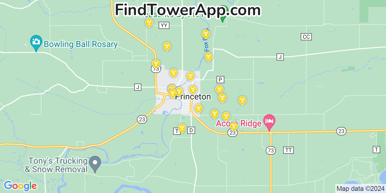 AT&T 4G/5G cell tower coverage map Princeton, Wisconsin